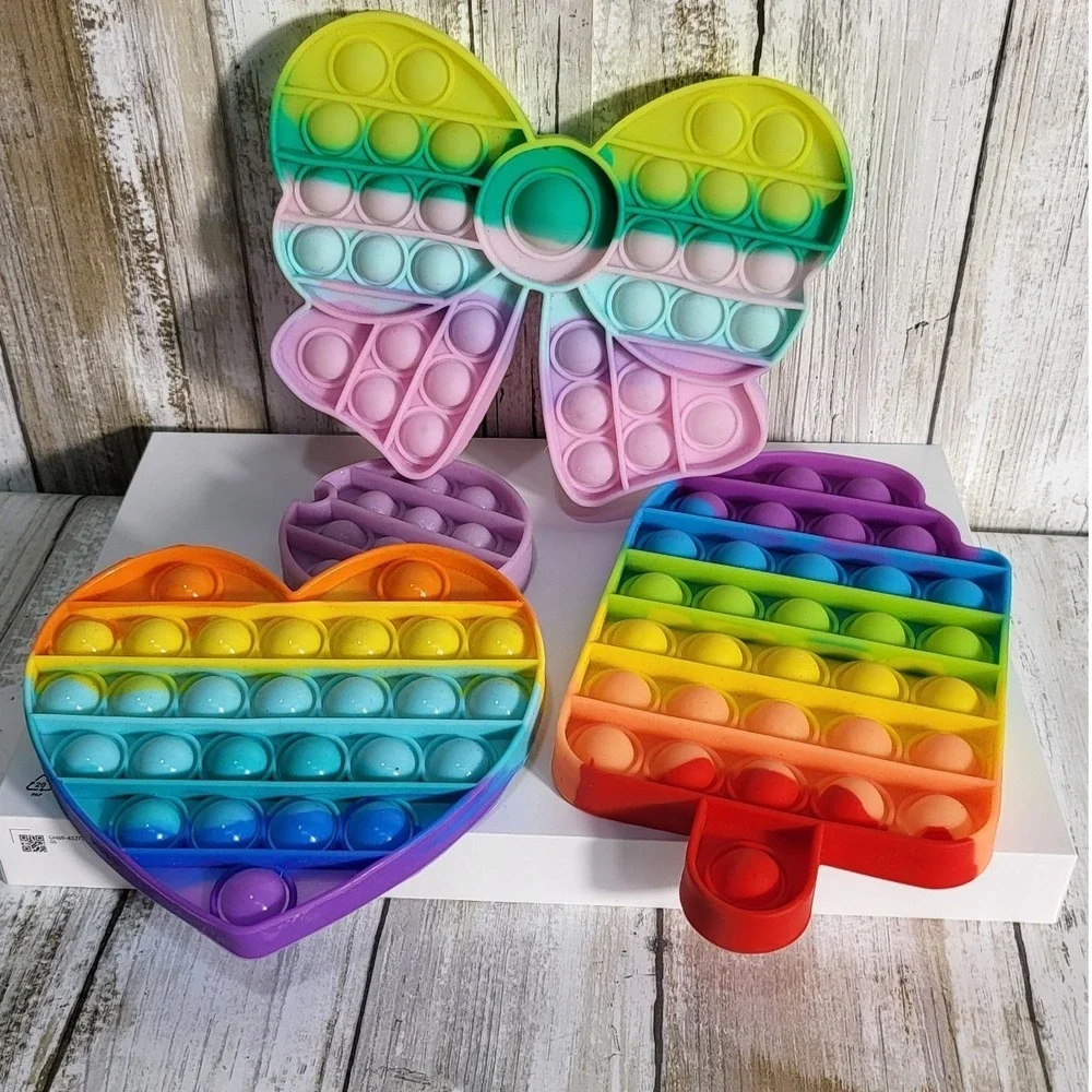 Pop It Fidget Toys Lot Butterfly Heart Lolipo/ Unicorn,a circle shape,drink cup - Picture 3 of 8